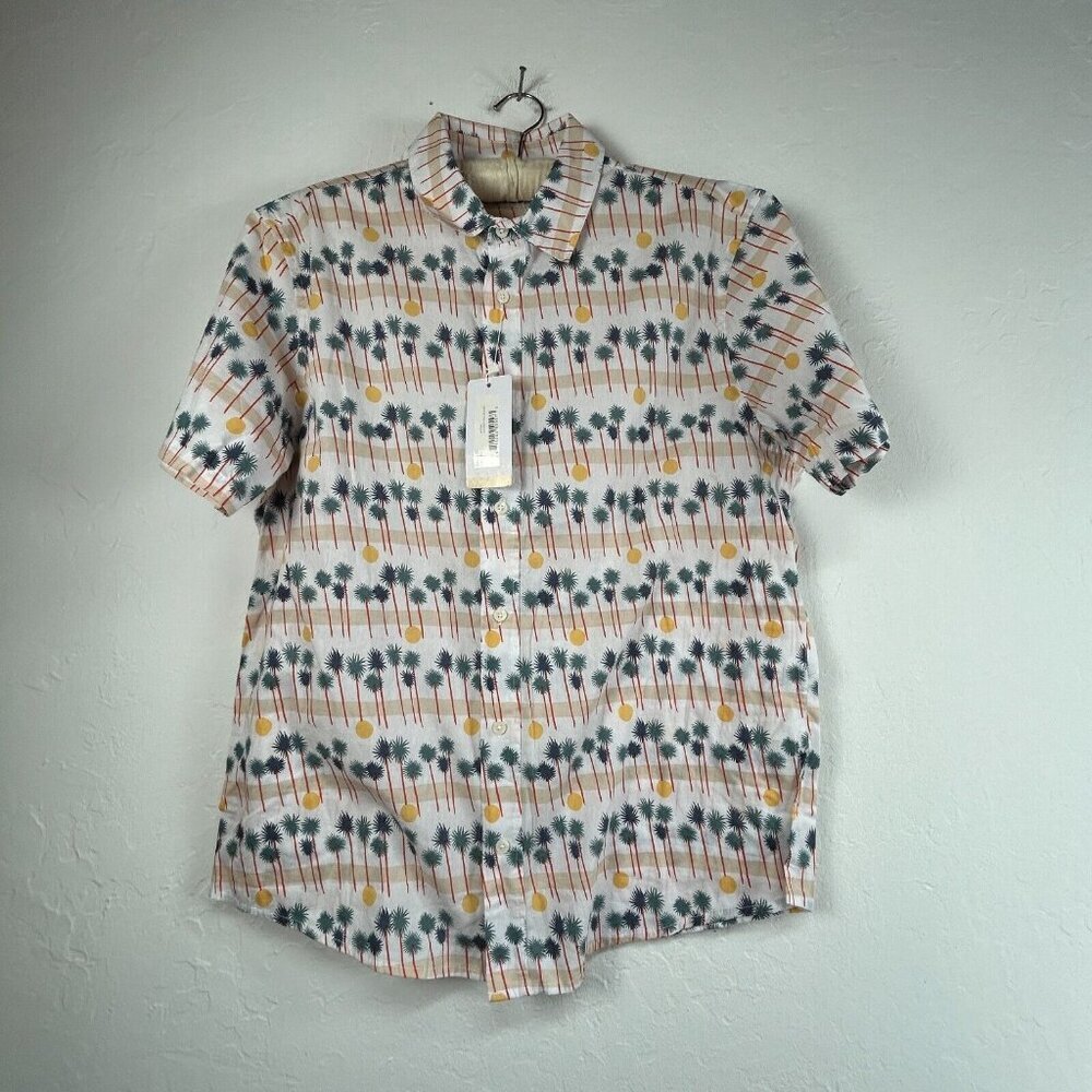 Cotton & Co Mens White Mixed Print Short Sleeve Point Collar Shirt Large New